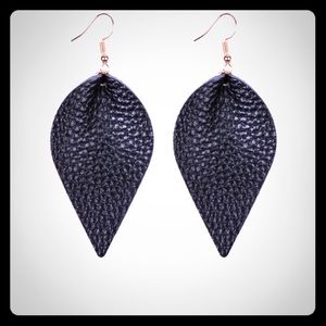 Tear shaped, Pinched Leather Earrings